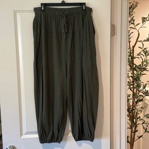 Aerie Capri Elastic Waist Olive Green Cinched Leg Jogger Pants